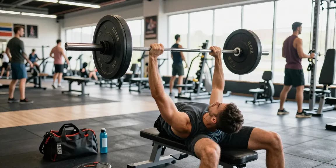 Utionon Steroide: Sportler trainiert im Fitnessstudio mit Gewichten zur Muskelsteigerung.