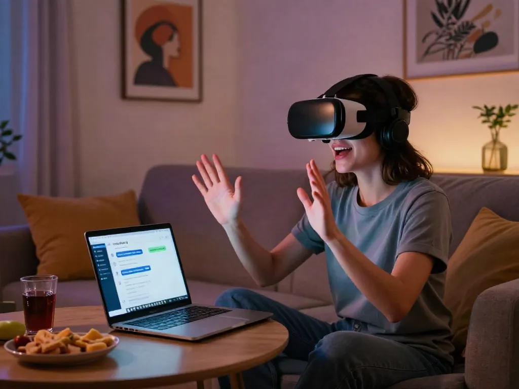 Engaging in ai chat porn with a virtual character in a cozy home setting.