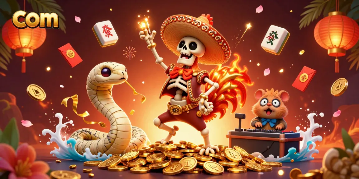 Experience thrilling wins with com, as a marachi rooster dances on golden coins surrounded by festive elements