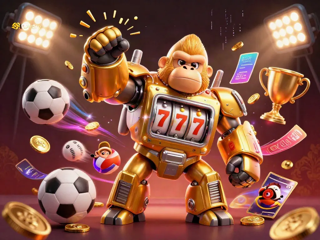 Experience the excitement of sv88 with a dynamic gorilla mech and vibrant sports elements!