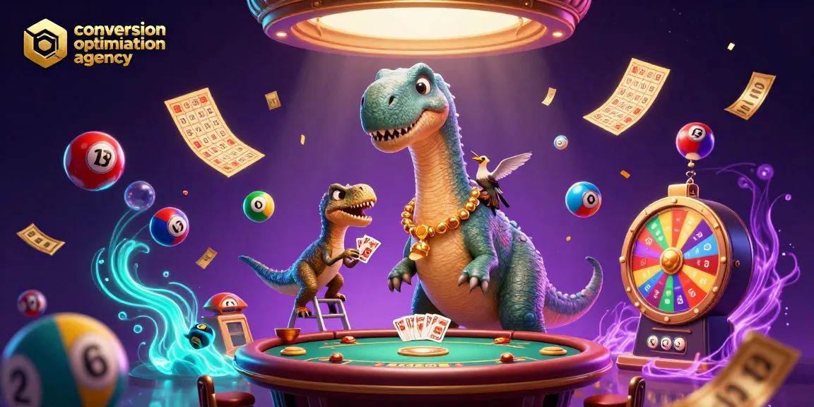 A dynamic illustration showcasing a playful 3D scene in a casino, epitomizing the role of a conversion optimization agency in gambling success.