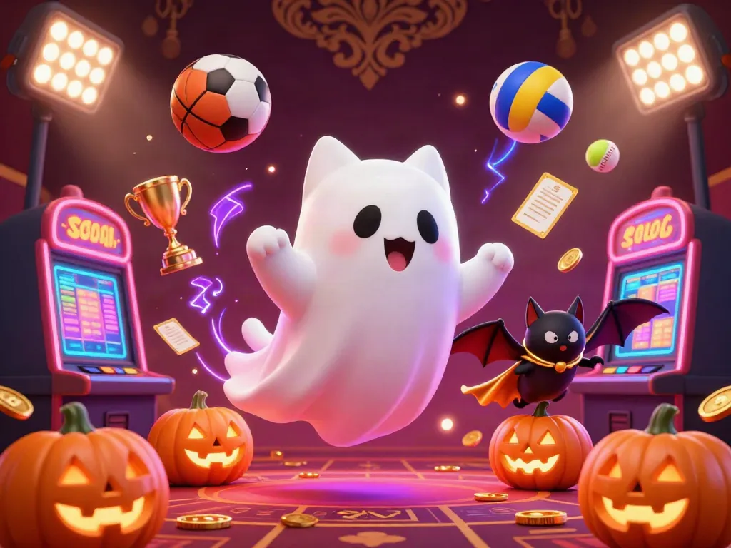 Win big with 11 WIN as a ghost cat explores a vibrant casino filled with thrilling gaming activities.