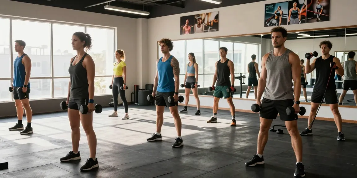 Training mit Deus Medical Steroiden in modernem Fitnessstudio, Athleten bei Gewichten.