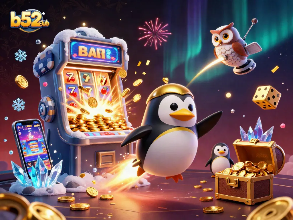 Experience the thrill of b52club with a vibrant casino-themed 3D illustration full of action!