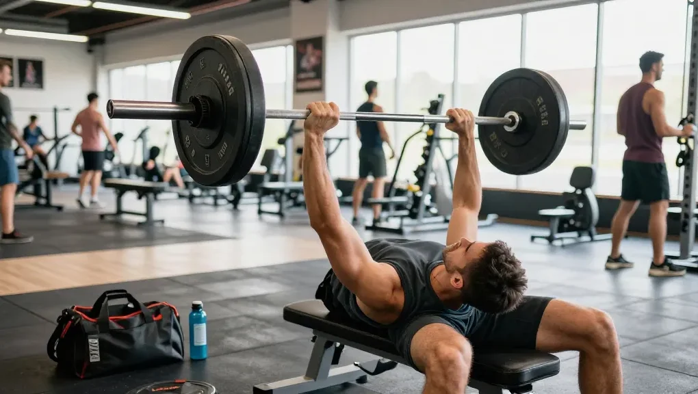 Utionon Steroide: Sportler trainiert im Fitnessstudio mit Gewichten zur Muskelsteigerung.