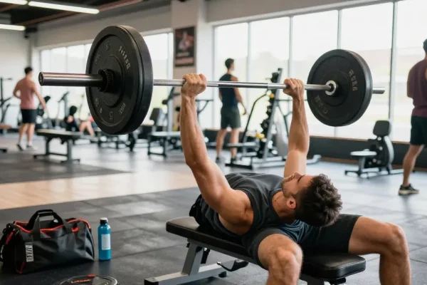 Utionon Steroide: Sportler trainiert im Fitnessstudio mit Gewichten zur Muskelsteigerung.
