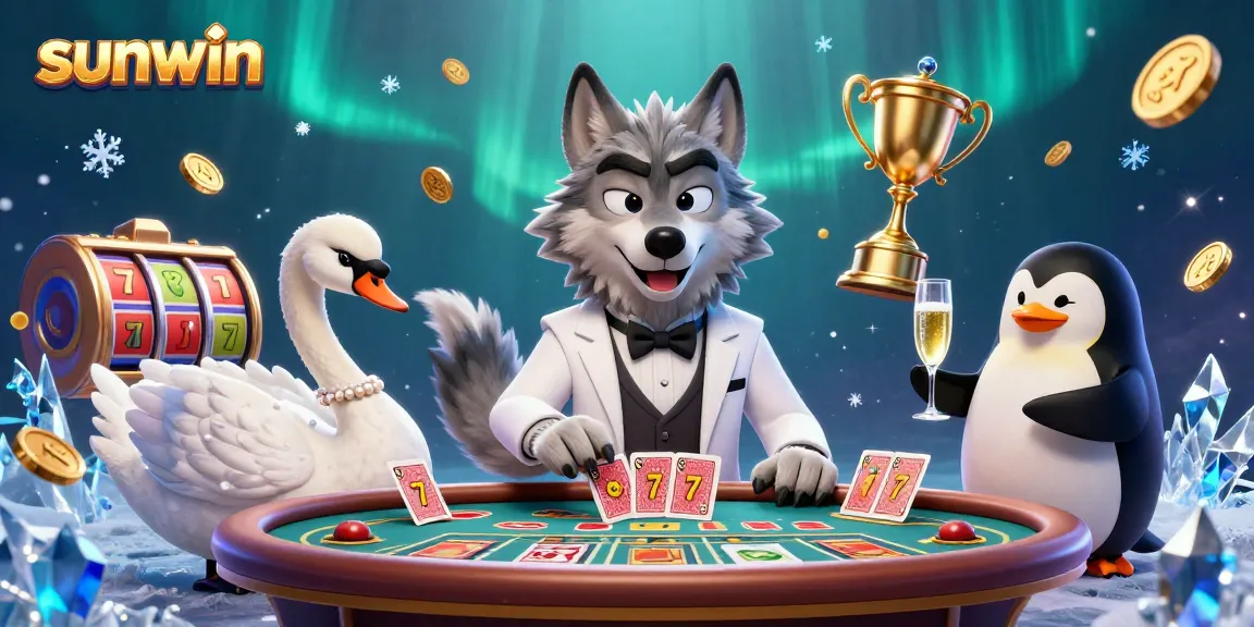 Engage with sunwin's vibrant casino experience featuring a debonair wolf, elegant swan, and slick penguin in dynamic play.